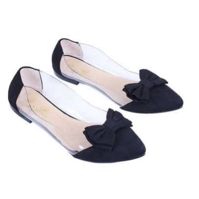 Black Female Transparent Flats With Knot