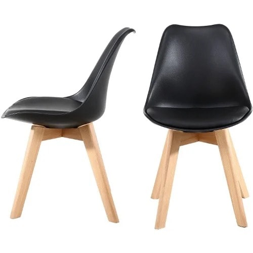 Eames Inspired Leather Padded Plastic Chair - Black - Set Of 2