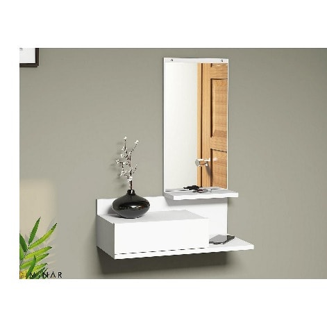 Matt White Modern Wall Mounted Mirror With Drawer