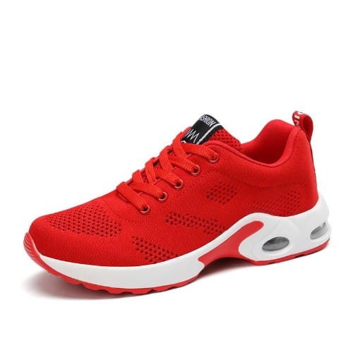 White Female Sneakers - Red & White