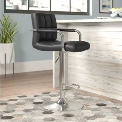 Adjustable Bar Stool With Arm And Back Rest - Black