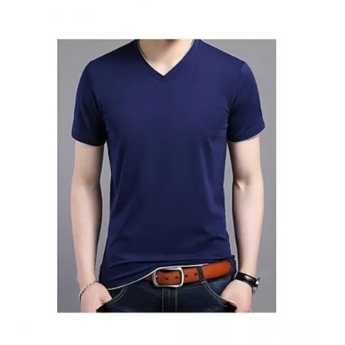 Plain V Neck Shirt - Navy Blue