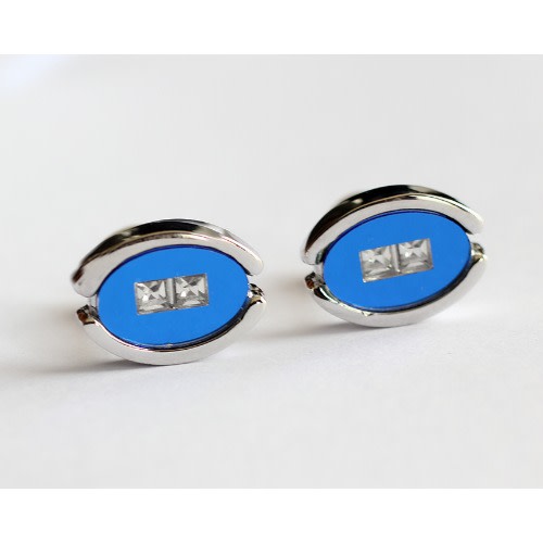 Oval Shaped Cuff Link - Silver And Blue Mc 6015