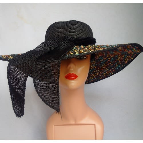 Wide Brim Stone Hat For Women - Black