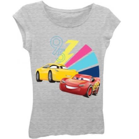 Cars Girls' Cruz Ramirez And Lightning Mcqueen Short Puff Sleeve Graphic Top- Grey