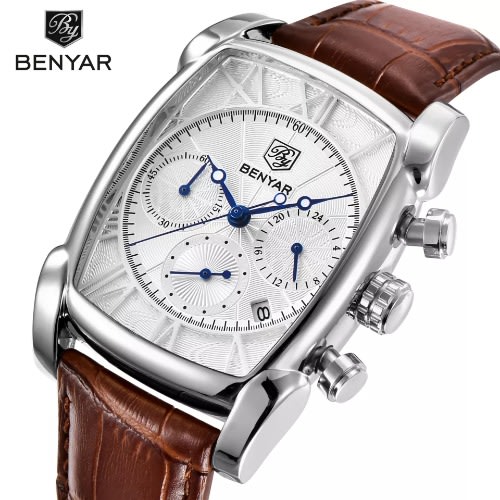Benyar - Leather Quartz Luminous Chronograph Wristwatch - Brown