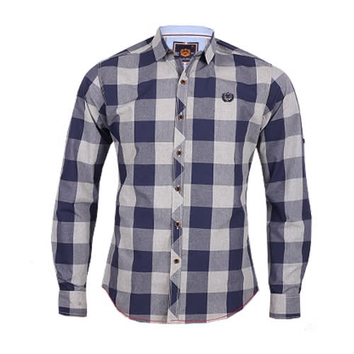 Fitted Men's Shirt In Bold Grey/navy Checks