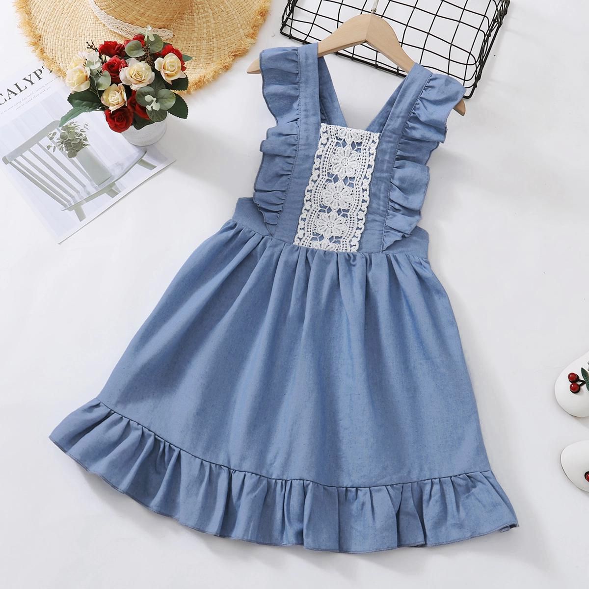4-11 Years Children Girl Summer Sleeveless Cotton Dress Overalls Dress