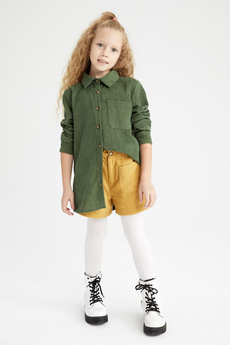 Girl - Relax Fit Basic Woven Long Sleeve Shirt - Green