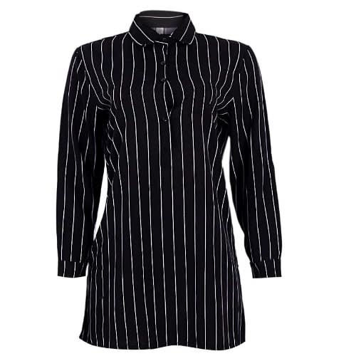 Striped Shirt Dress - Black