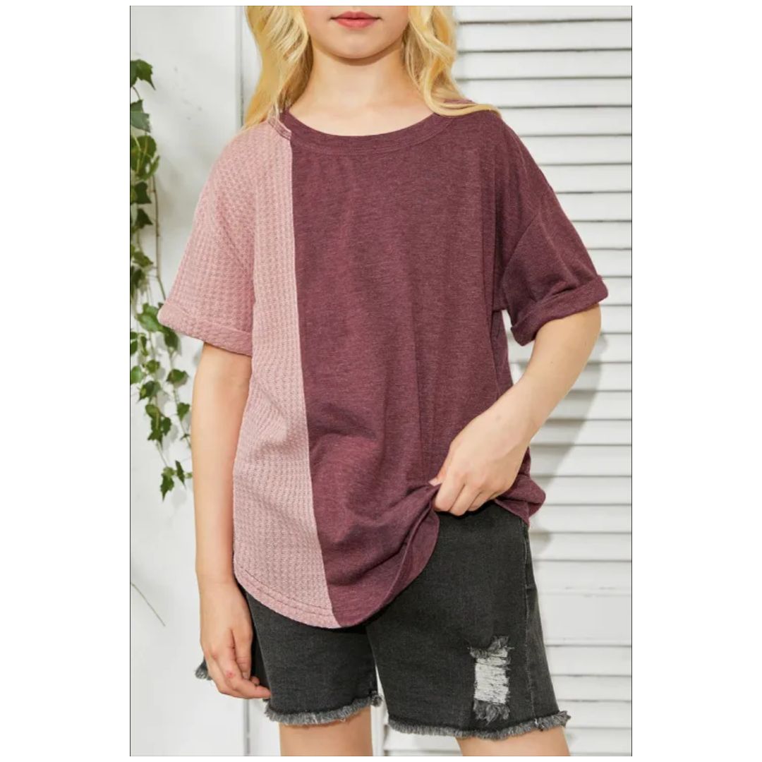 Mfed Red Girls Mix Waffle Textured Short Top