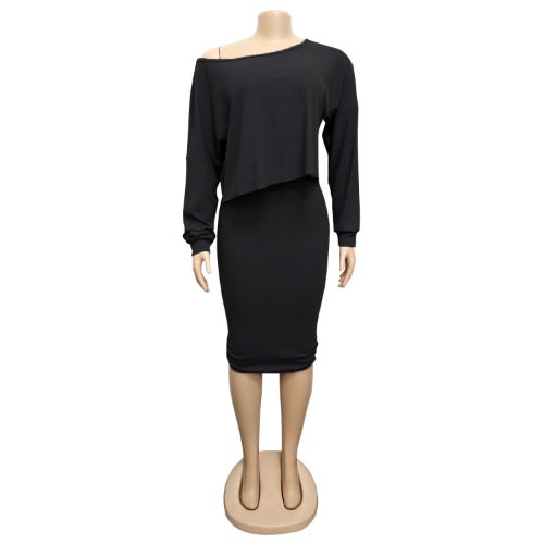 Bodycon Blouse And Skirt Set - Black