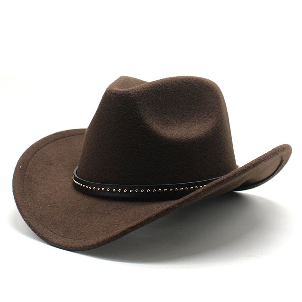 Western Cowboy Hat Unisex Tweed Felt Wide Brim Hat With