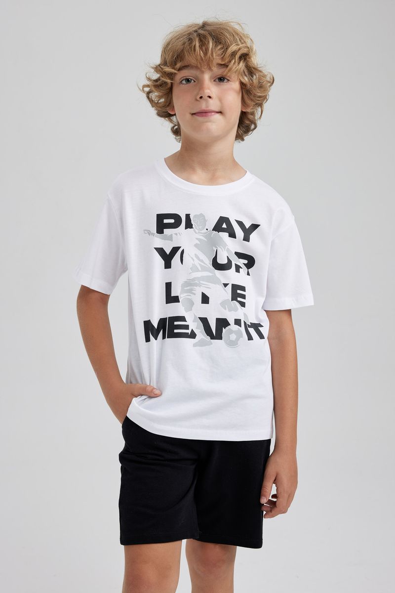 Boy Casual Oversize Fit Crew Neck Knitted Short Sleeve T-Shirt - White