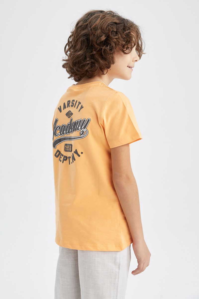 Boy - Regular Fit Crew Neck Knitted Short Sleeve T-Shirt - Orange