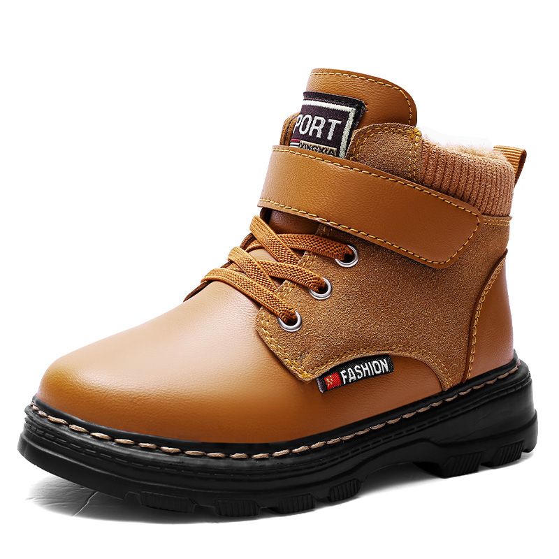 Children's Warm Martin Boots Non-slip Leather Hiking Boots-Brown