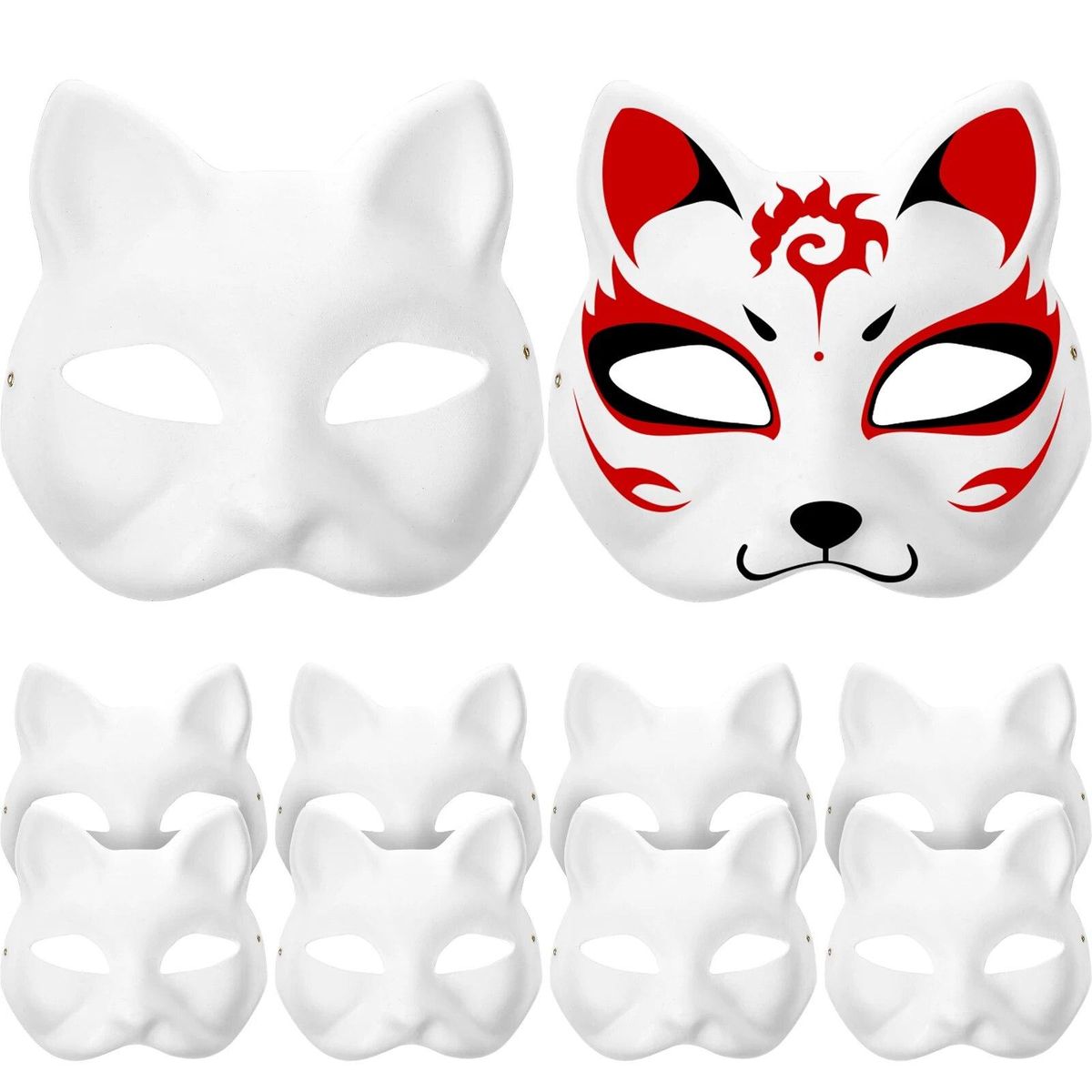 10Pcs Halloween Masks White Masks Paper Masks Blank Cat Mask For Decorating DIY Painting Masquerade Cosplay Party Blank Masks