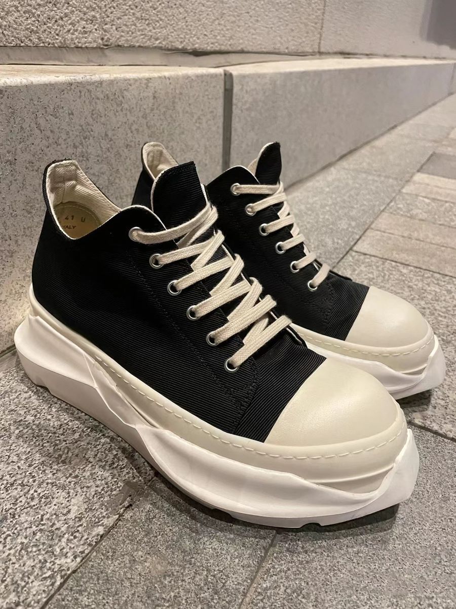 Tall Thick Soled Round Toe Sports Daddy Shoes-Low Top Black