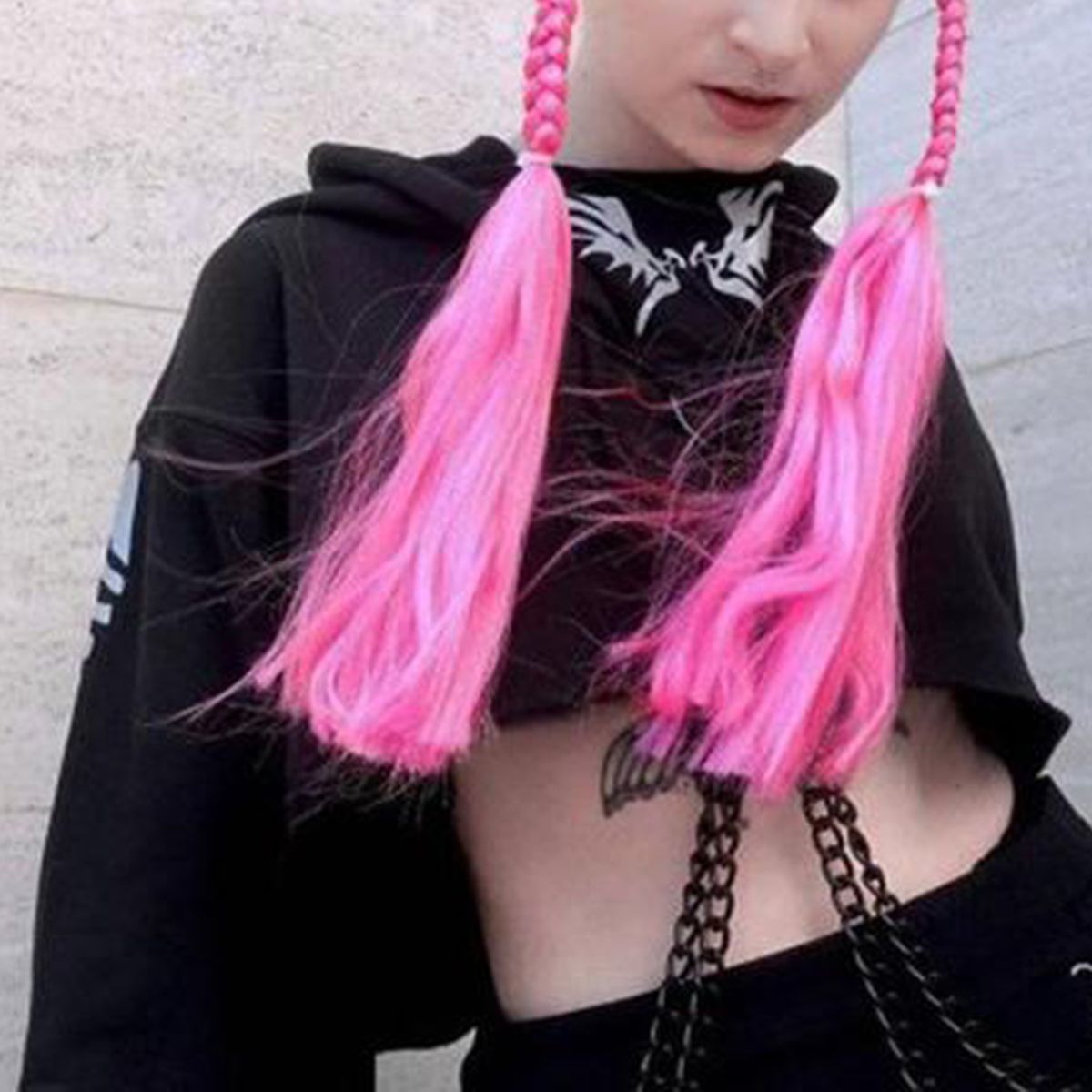 Womens Gothic Chain Strap Hooded Crop Tops Hoodie Pullover L
