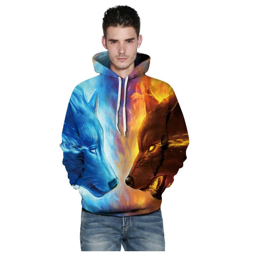 Men/Women New Fashion Ice Fire Wolf Hoodies 3D Print