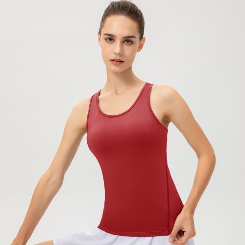 Women Workout Tops Yoga Running Sleeveless Gym Tank Sport Vest（Red）