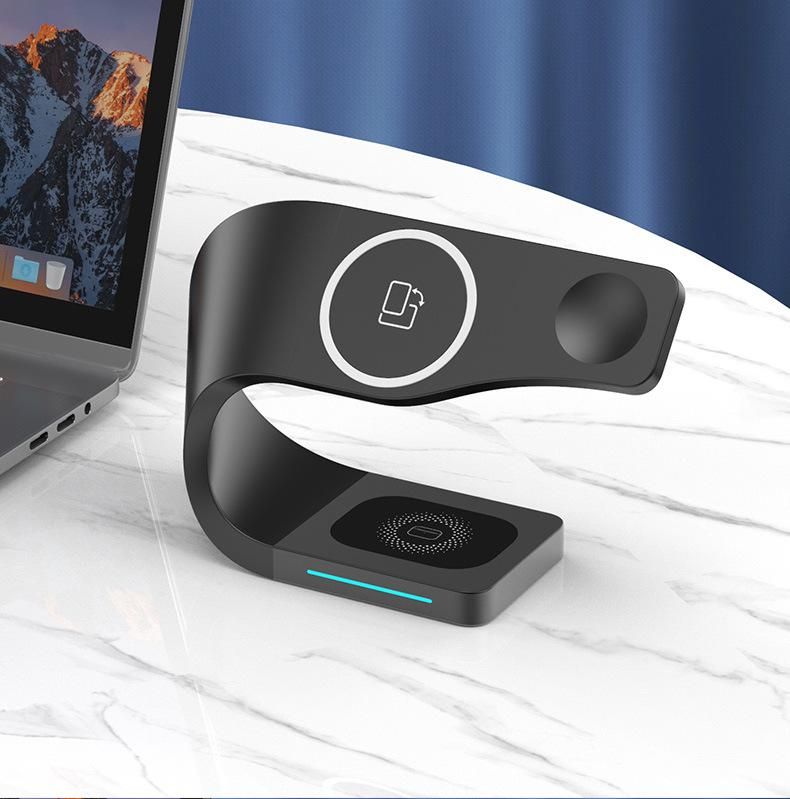 The new four-in-one wireless charger is suitable for Apple mobile phone watch vertical folding 15W wireless fast charging 178 black