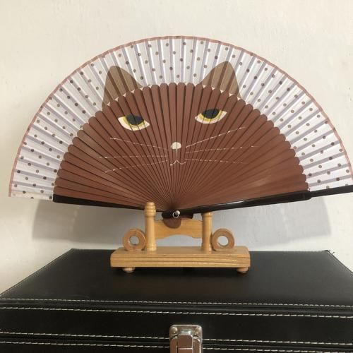 Cats Folding Home Decor Gift Hand Original Design Folding For Fan Fan Bamboo Hand Wooden Tassel Fiestas Dancing Fan Flower Craft