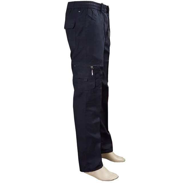 Solid Heavy Zipper Combat Cargo Work Trousers Dark Blue_M