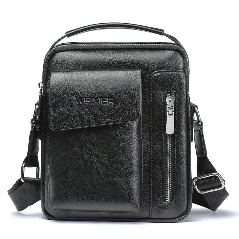 Mens Business Casual Shoulder Cross Body Messenger PU Leather Handbag Travel Bag-Black