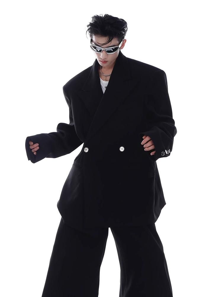 Mauroicardi Spring Autumn Cool Oversized Stylish BlaGrey B Men Shoulder Pads Long Sleeve Luxury Designer Clothes