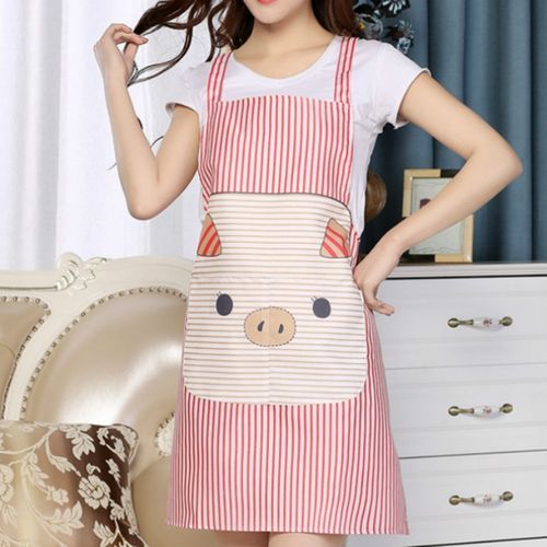 Cotton Yarn Cartoon Pig Kitchen Anti-dirty Strap Apron(Red)