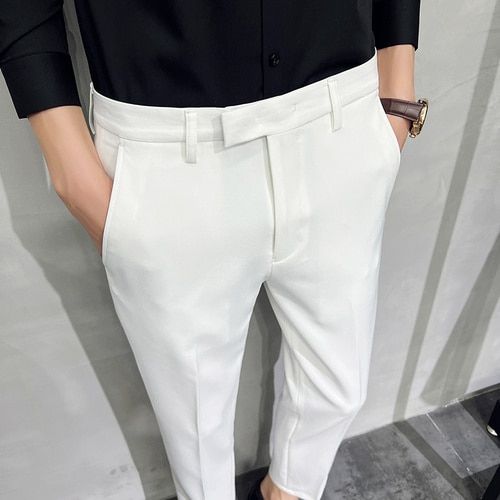 2022 Men Summer Business Formal Pant Solid Casual Korean Slim Fit Suit Pants