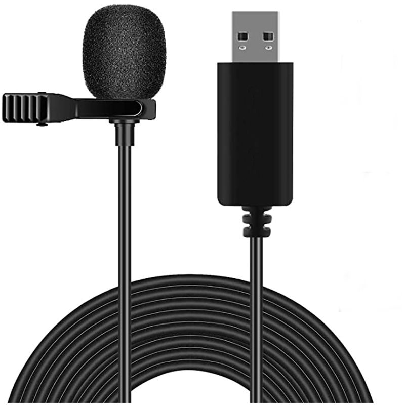 2m USB Lavalier Microphone Clip On Lapel Mic For PC Computer