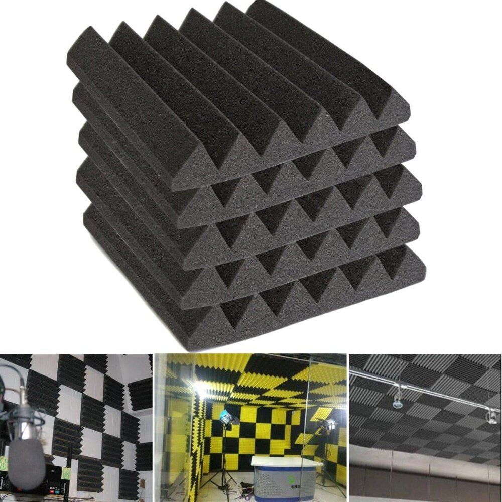 10pcs 30X30X5CM Studio Acoustic Foam Sound Absorption Treatment Panel Tile Wedge Black