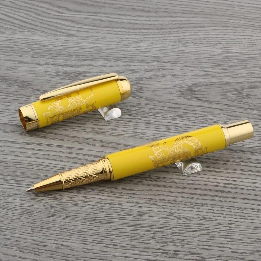 Yellow Lacquerred With Golden Ballpoint pen Painting 0.5mm Roller ball Pens Stationery Office School Supplies Writing