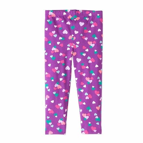 Baby Girls Heart Print Leggings- Purple