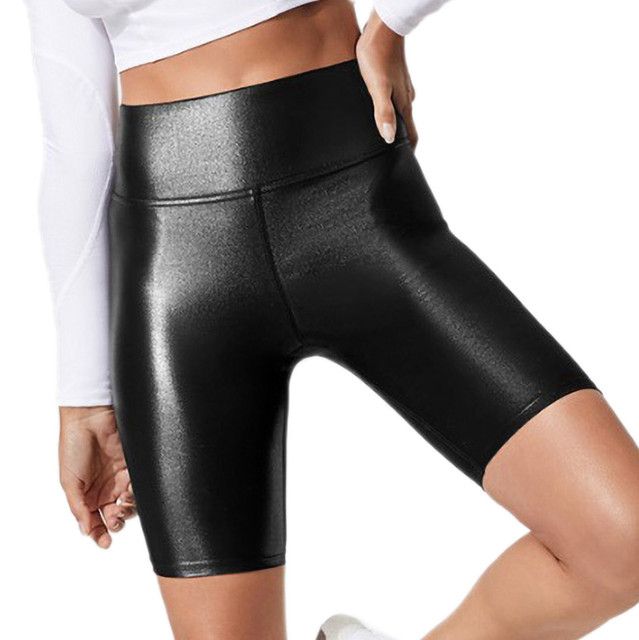 High Waisted Short Imitation Leather Trousers Black_M