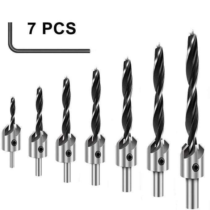 7Pcs Countersink Drill Bit Set Screw Woodworking Drill Press Set