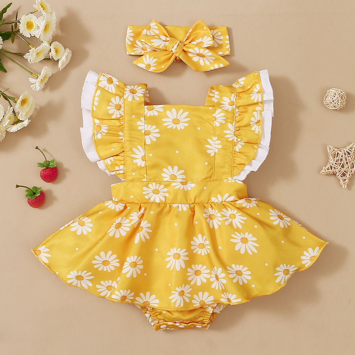 Baby Girls Daisy Floral Sleeveless Bodysuit Dress
