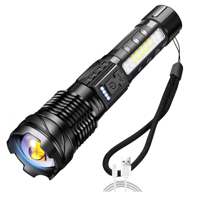 LED High Power Laser Zoom Tactical Flashlight USB