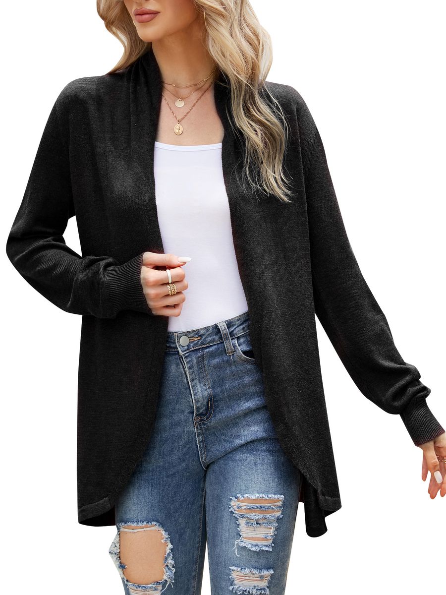 Women Cardigan Open Front Drape Long Sleeve Loose Casual