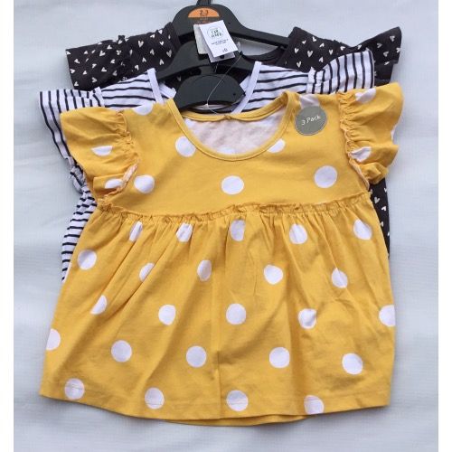 3 Pack Girls Multi Dots Short Sleeve Tops