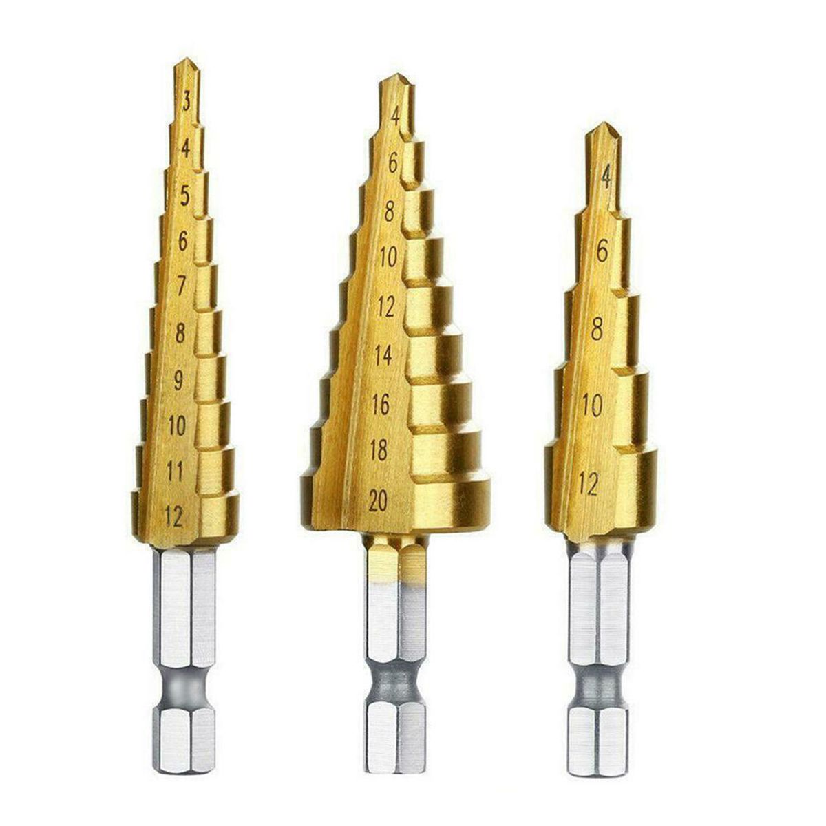 3Pcs/Set Hexagonal Shank High-speed Steel Step Cone Dril