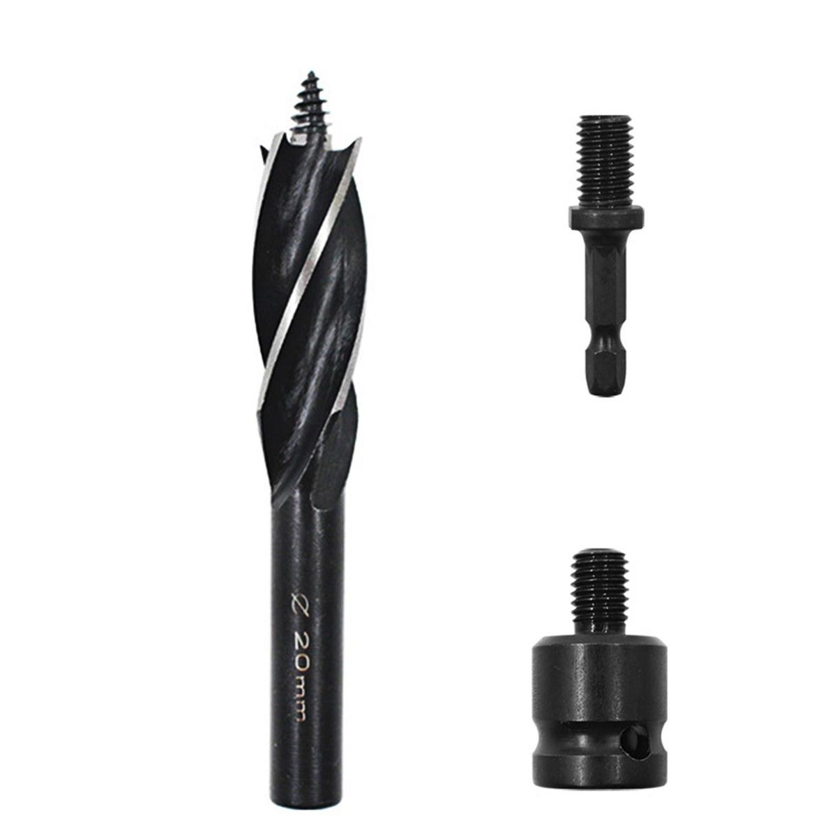 Auger Drill Bit Set 3 Pcs High Carbon Steel Wood Boring Bits Long 4 Flute Cut Drilling Tool Woodworking Wood Hole Cutter Bits with 2 Adapters