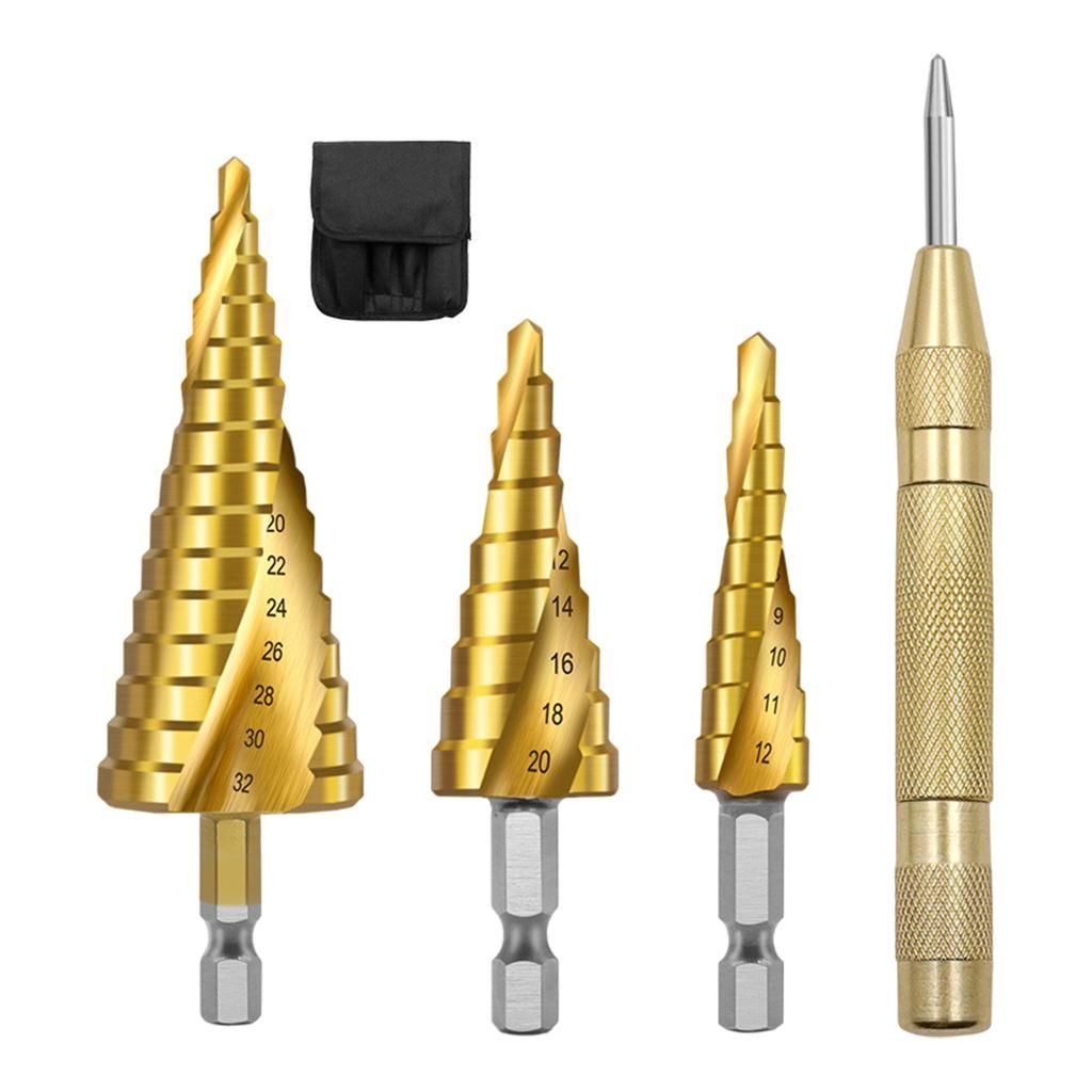 3 Pieces Spiral Groove Step Drill Set Made Of Hss