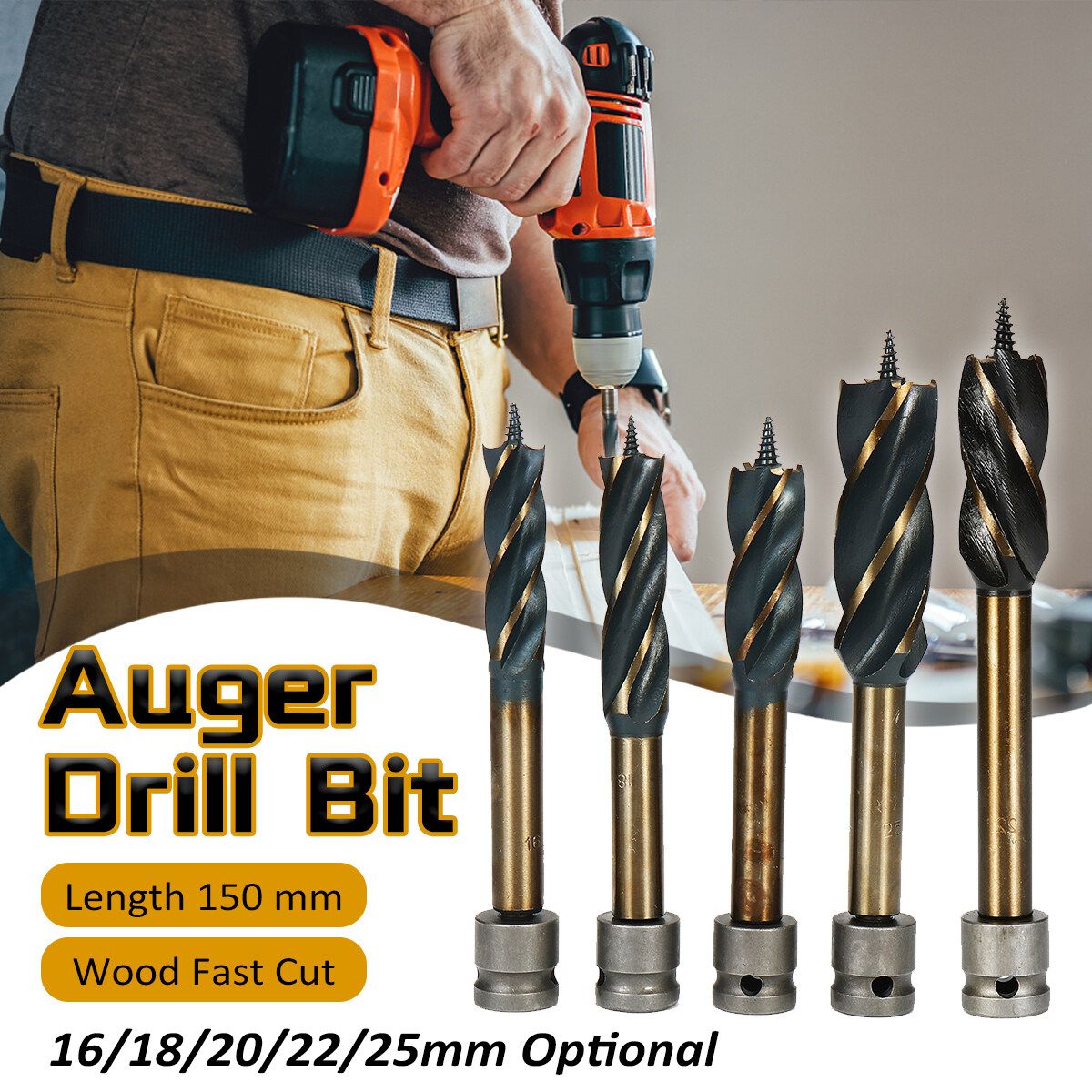 Fast Cut Spade Bits Auger Wood Drill Bits Holesaw Joiner Carpenter Self-feed Boring Wood Cut Auger Bits 25mm 25mm