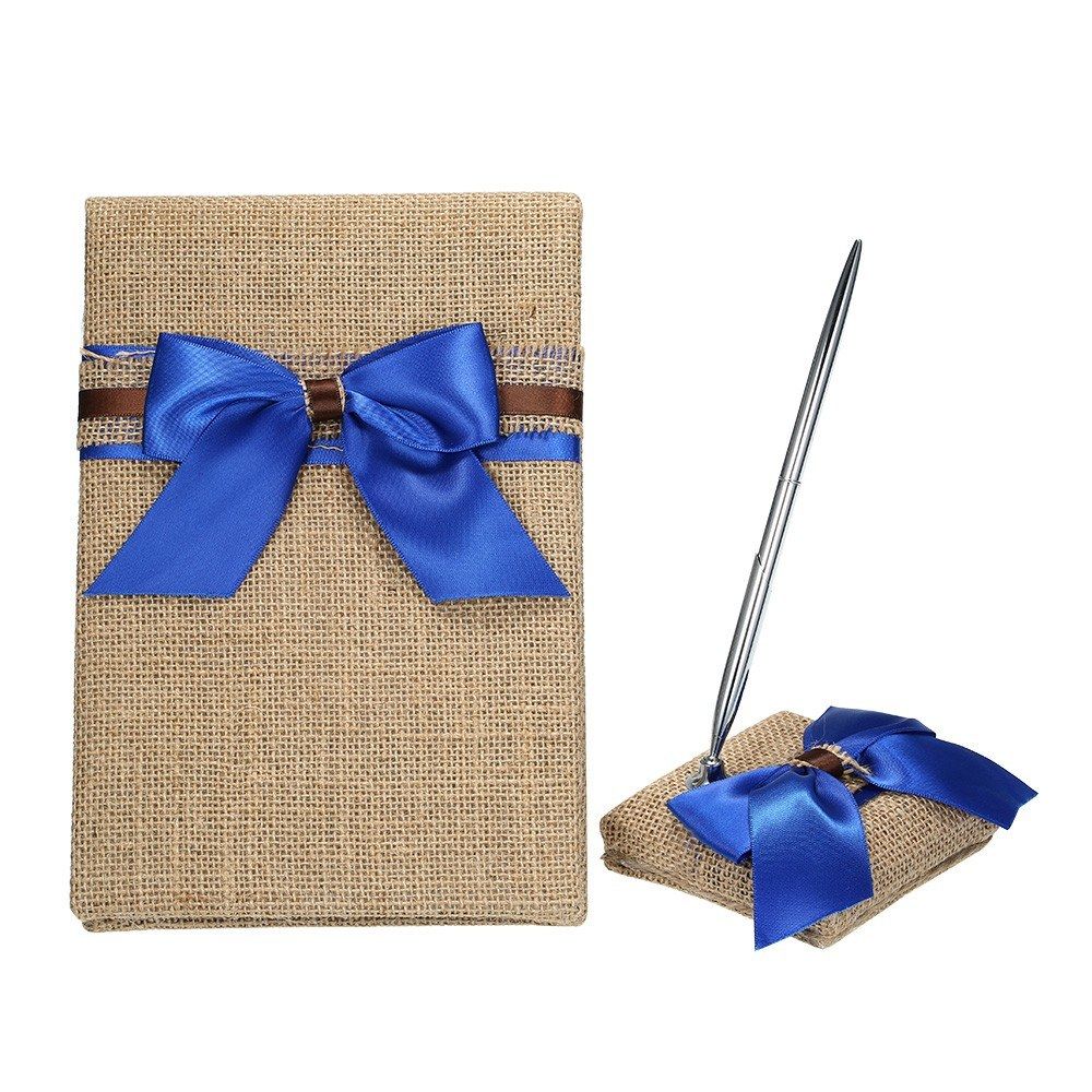 Wedding Guest Book And Pen Set Holder Burlap Decoration