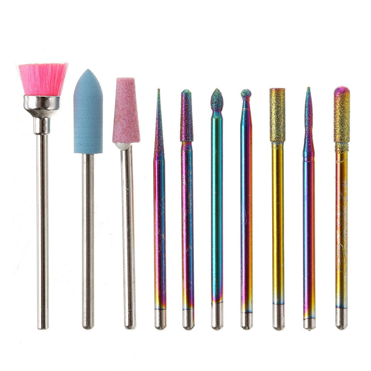 10Pcs Nail Art Drill Bit Set Grinding Machine Head Milling Sanding Clear Off White
