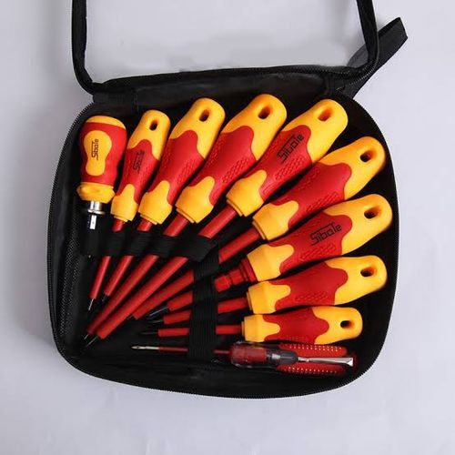 10-Piece Electric Screwdriver Set With Test Pen-red/yellow