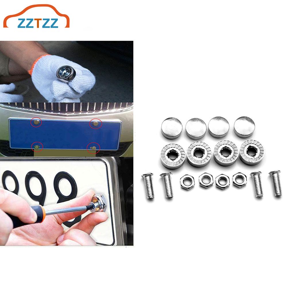 4pcs/set Chrome Anti-Theft Screws Car License Plate Bolts